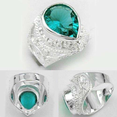 BEAUTIFUL FASHION GREEN AMETHYST (PRASIOLITE) GEMSTONE RING #9- 925 SILVER