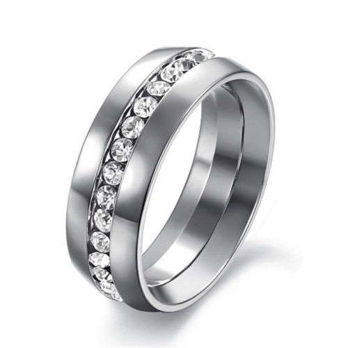 Beautiful Stainless Steel CZ Crystal Ring - Size 10