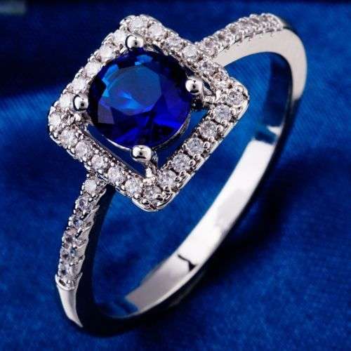 Beautiful 18KT White Gold Filled Blue Crystal Ring - Size 7