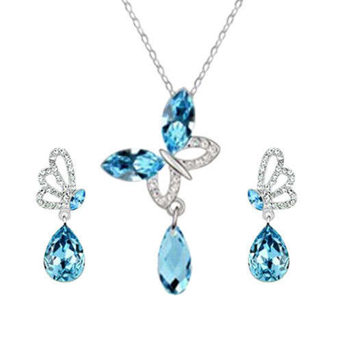 Blue Butterfly Necklace & Earring Jewellery Set
