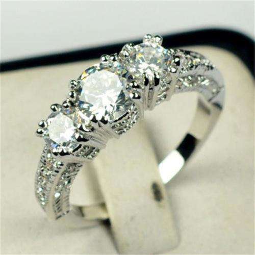 Stunning White Gold Plated Engagement Ring - Size 8