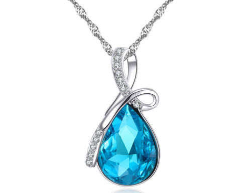Beautiful Blue Drop Design Crystal Neckalce