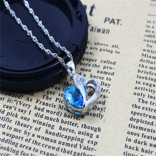 Beautiful Blue Crystal Heart Necklace