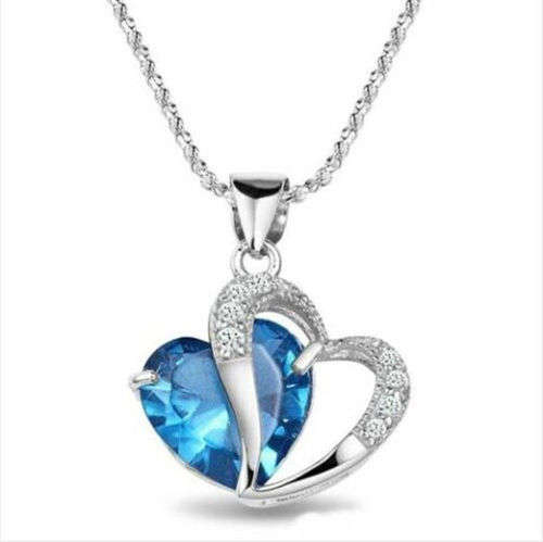 Beautiful Blue Crystal Heart Necklace