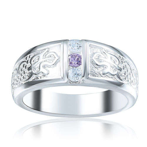 925 Sterling Silver Plated Purple Crystal Ring - Size 7