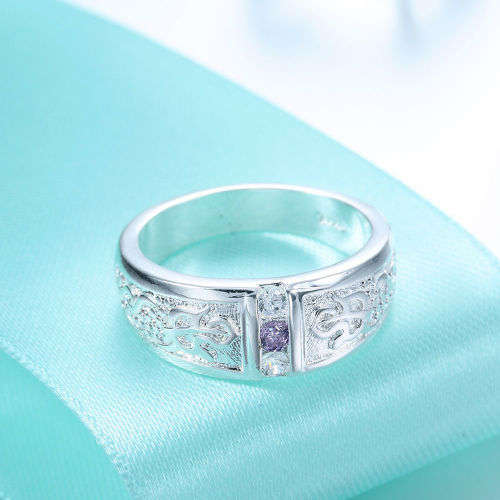925 Sterling Silver Plated Purple Crystal Ring - Size 7