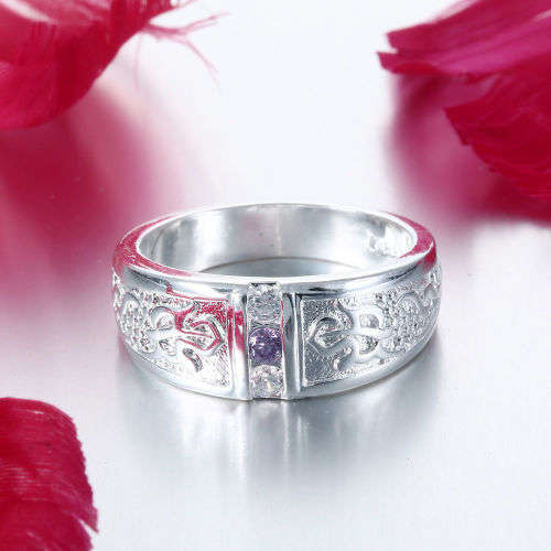 925 Sterling Silver Plated Purple Crystal Ring - Size 7