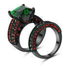 2 Pcs Beautiful Black, Red, Green Crytsal Ring Set - Size 6