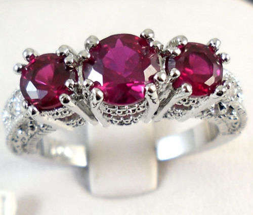 925 Sterling Silver Plated Red Ruby Crystal Ring - Size 8