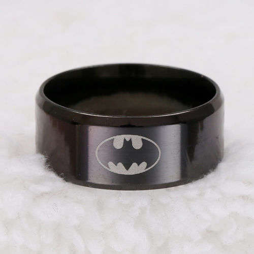 Men's Stainless Steel Black Ring - Size 9