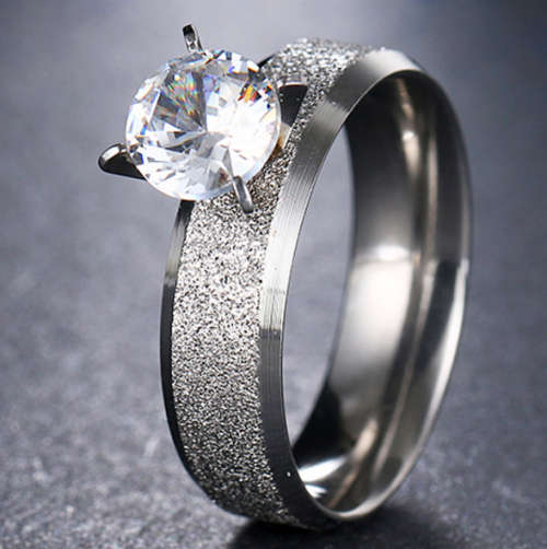 Beautiful Stainless Steel CZ Fashion Ring - Size 9 1/2