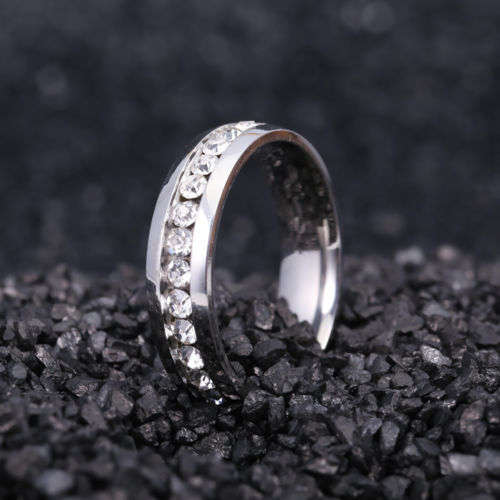 Beautiful Stainless Steel CZ Crystal Ring - Size 10