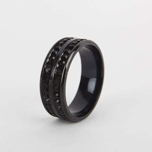 New Stock - Twin Row Black Crystal Ring - Size 12