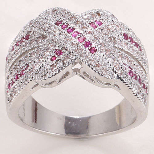 Stunning (Pink & White) Crystal Ring - Size 9 1/2