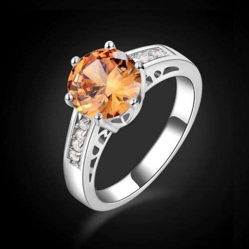 Gorgeous (Light Orange Colored) Rhodium Plated Engagement Ring - Size 7