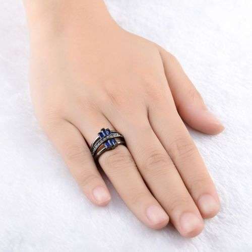 Elegant Blue Topaz Black Gold Filled Ring - Size 7