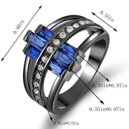 Elegant Blue Topaz Black Gold Filled Ring - Size 7