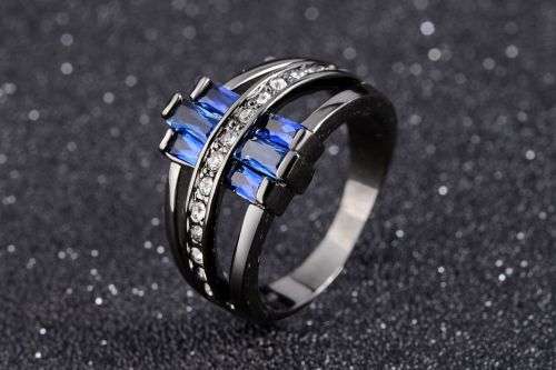 Elegant Blue Topaz Black Gold Filled Ring - Size 7