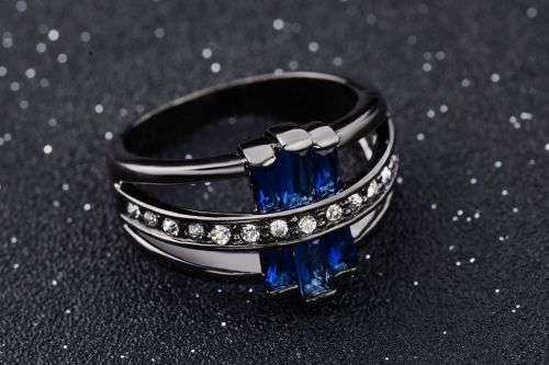 Elegant Blue Topaz Black Gold Filled Ring - Size 7