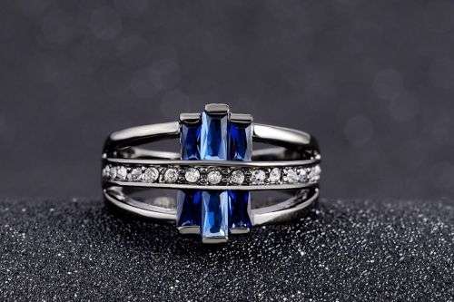 Elegant Blue Topaz Black Gold Filled Ring - Size 7