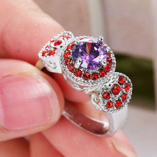 Stunning Purple Crystal Ring - Size 8