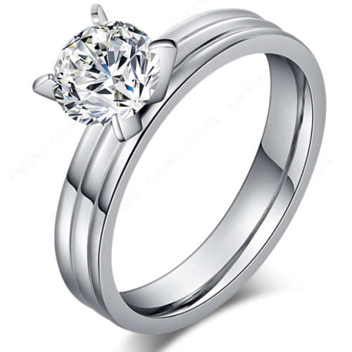 Beautiful Stainless Steel CZ Fashion Ring - Size 8 1/2