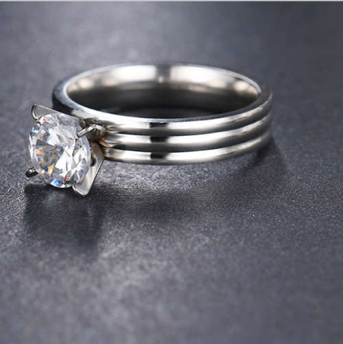 Beautiful Stainless Steel CZ Fashion Ring - Size 8 1/2
