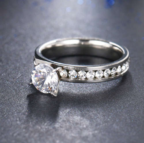 Beautiful Stainless Steel CZ Fashion Ring - Size 8 1/4