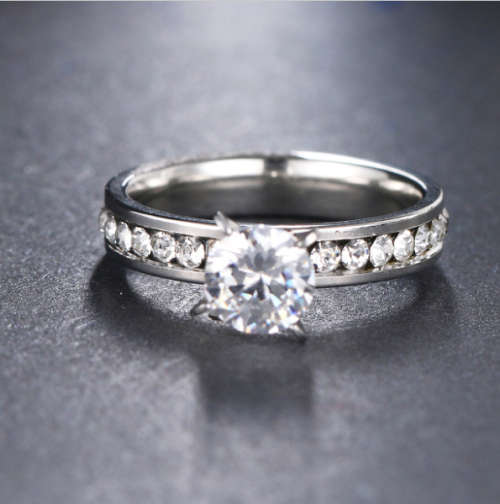 Beautiful Stainless Steel CZ Fashion Ring - Size 8 1/4
