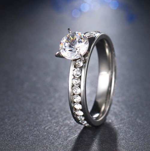 Beautiful Stainless Steel CZ Fashion Ring - Size 8 1/4