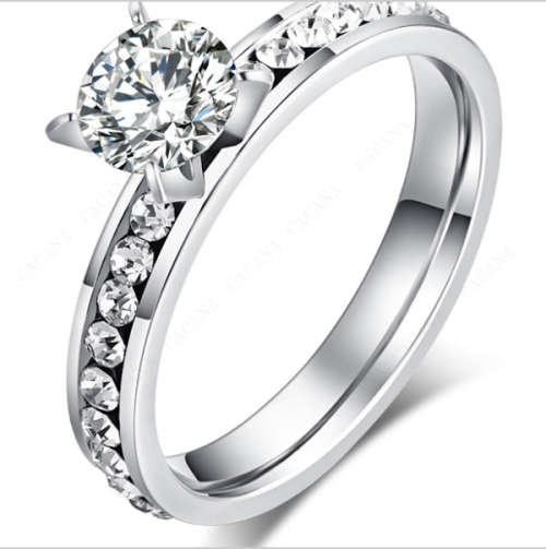 Beautiful Stainless Steel CZ Fashion Ring - Size 8 1/4