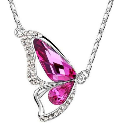 Beautiful Pink Butterfly Crystal Necklace
