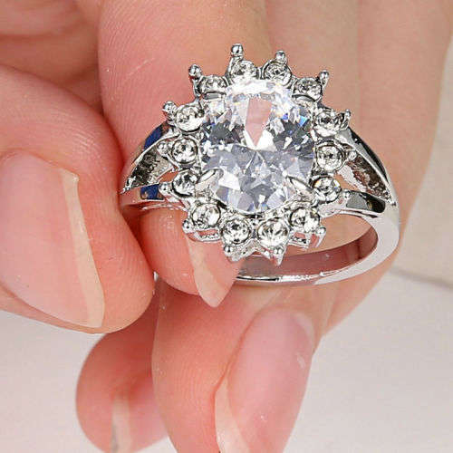 Stunning Clear Crystal Silver Plated Ring - Size 6
