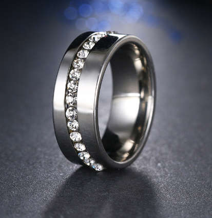 Beautiful Stainless Steel  Crystal Ring - Size 8