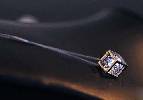 Beautiful Clear Crystal Cube Necklace