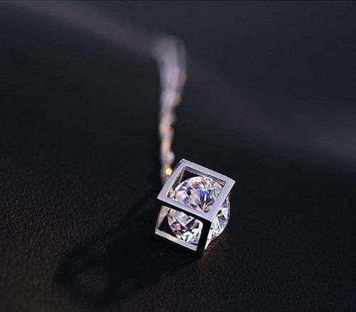 Beautiful Clear Crystal Cube Necklace