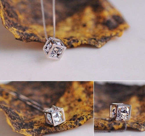 Beautiful Clear Crystal Cube Necklace