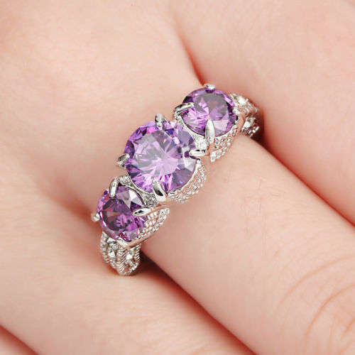 Beautiful Purple Crystal Ring - Size 8