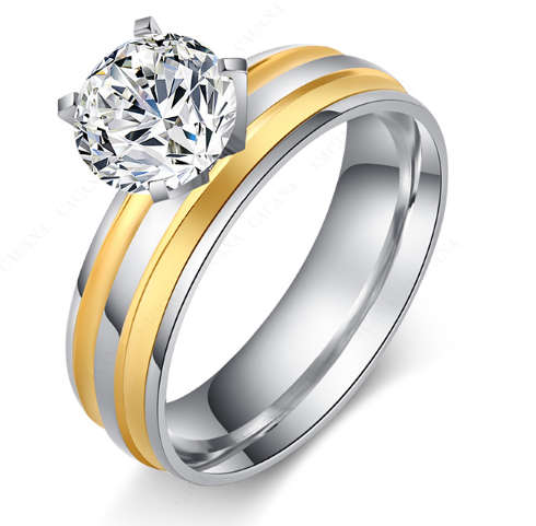 Beautiful Stainless Steel CZ Crystal Ring - Size 7 1/2