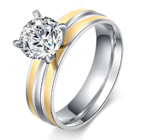 Beautiful Stainless Steel CZ Crystal Ring - Size 9 1/4