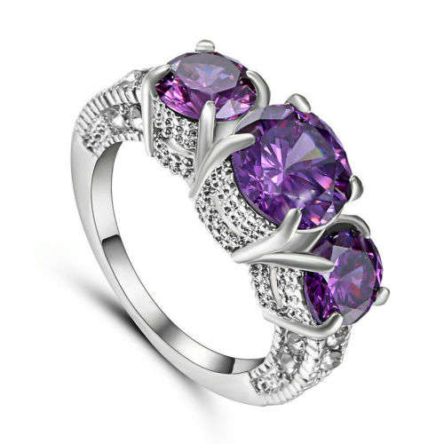 Beautiful Purple Crystal Ring - Size 8