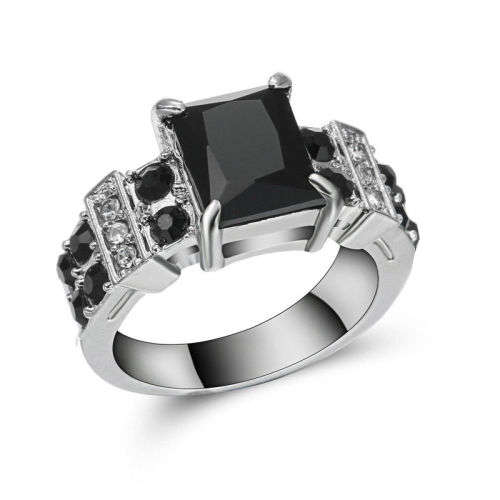 Beautiful Black Crystal Ring - Size 6 1/2