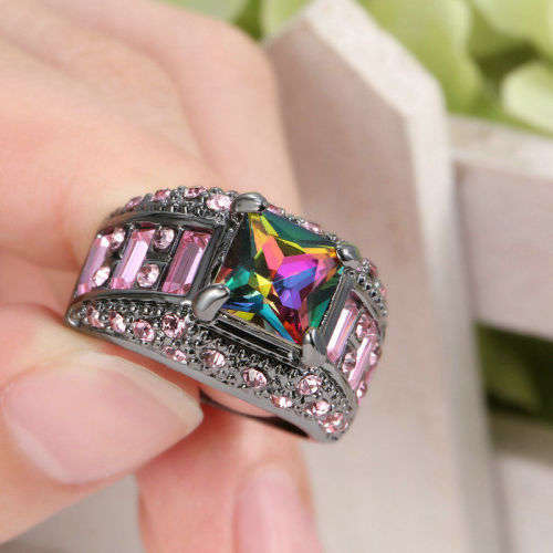 Beautiful Rainbow Topaz Crystal Ring - Size 8