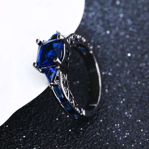 Black Gold Filled Blue Crystal Ring - Size 9