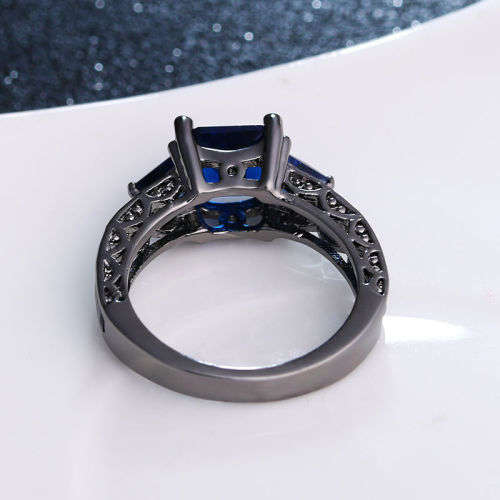Black Gold Filled Blue Crystal Ring - Size 9