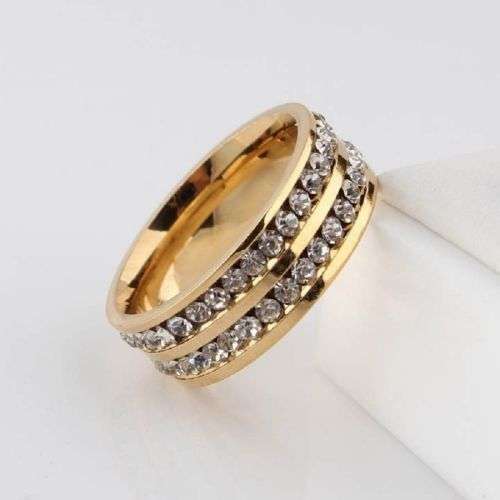 Stunning Diamante Gold Plated Ring - Size 8