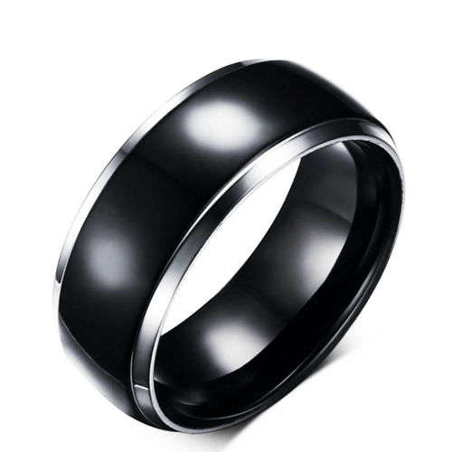 Men's stainless Steel Black Band Fashion Ring - Size 14