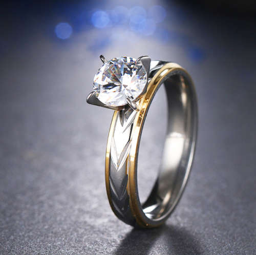 **** Elegant **** Stainless Steel White Crystal Ring - Size 8 1/4