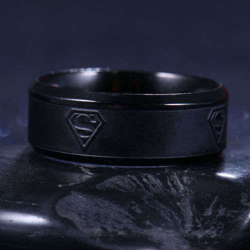 Men's Stainless Steel Superman Ring (Color - Black) - Size  10 3/4
