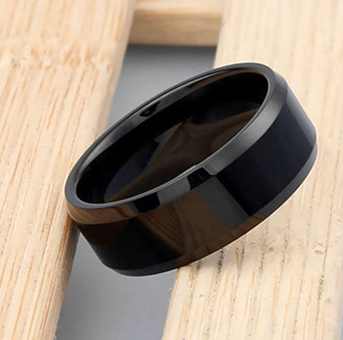 Elegant Men's Black Stainless Steel Fashion Ring - Size  8